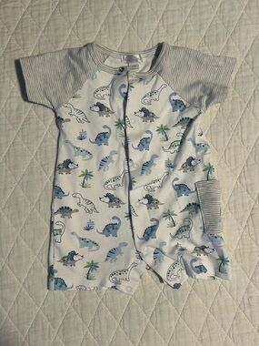 Kissy Kissy White Baby Romper with Blue and Green Dinosaur Print
